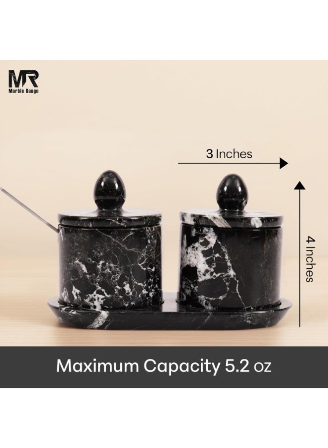 MARBLE RANGE Handmade Black Marble Salt Cellar 4 Inch with Lid & Tray, Set of 2 Seasoning & Spice Jars, Salt Container & Sugar Bowl for Kitchen Countertop, Perfect for Dining, Home, or Gift - Image 3